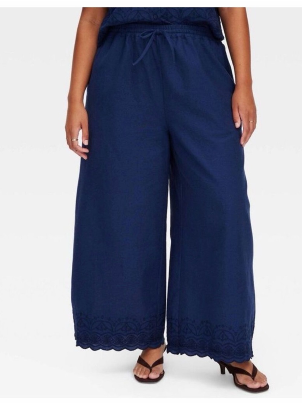Scalloped Eyelet-Hem Drawstring Navy Pants from Roller Rabbit x Target XXL NWT ~